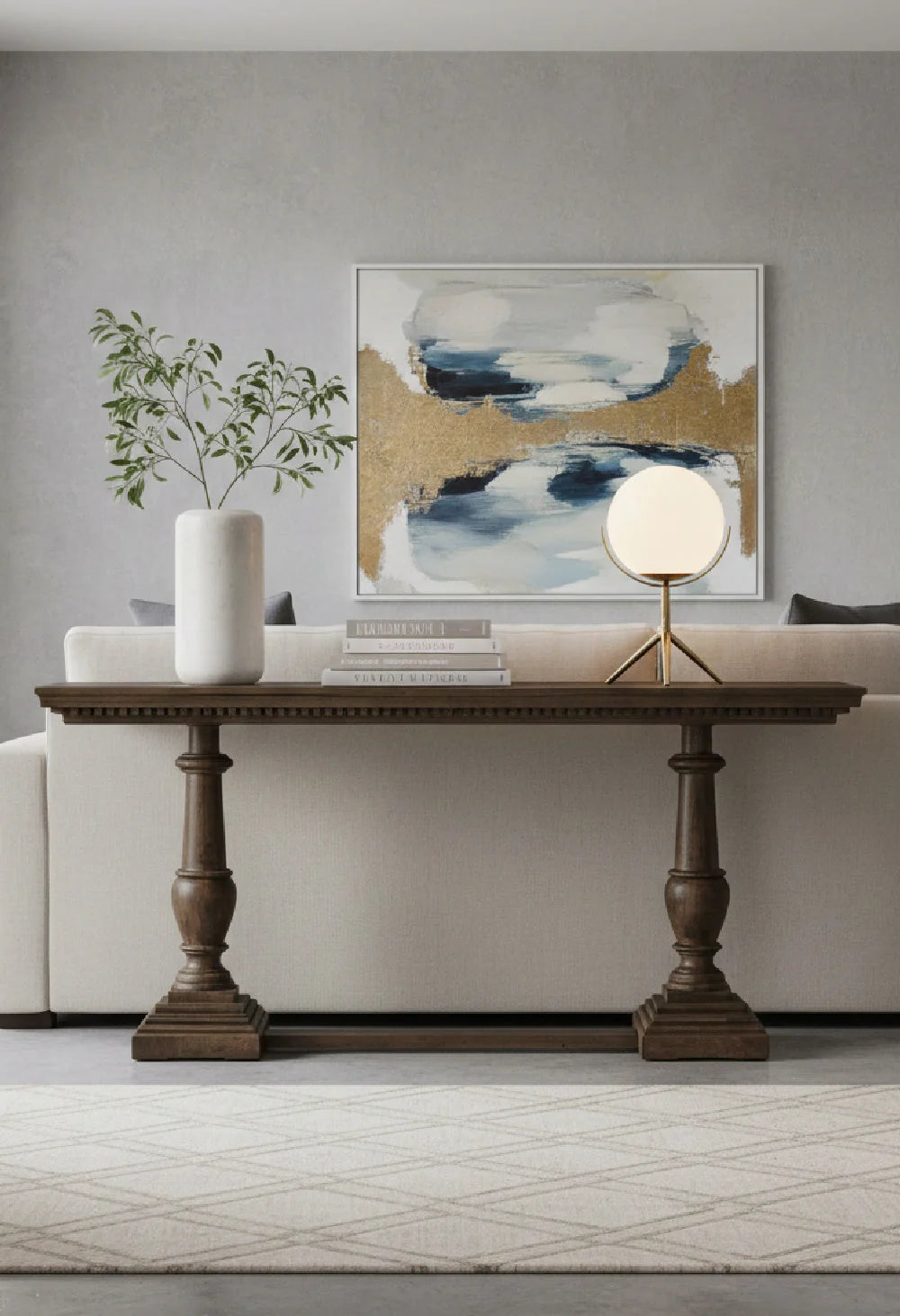 Luxury Brown Mango Wood Console Table Modern Italian Style for Villa
