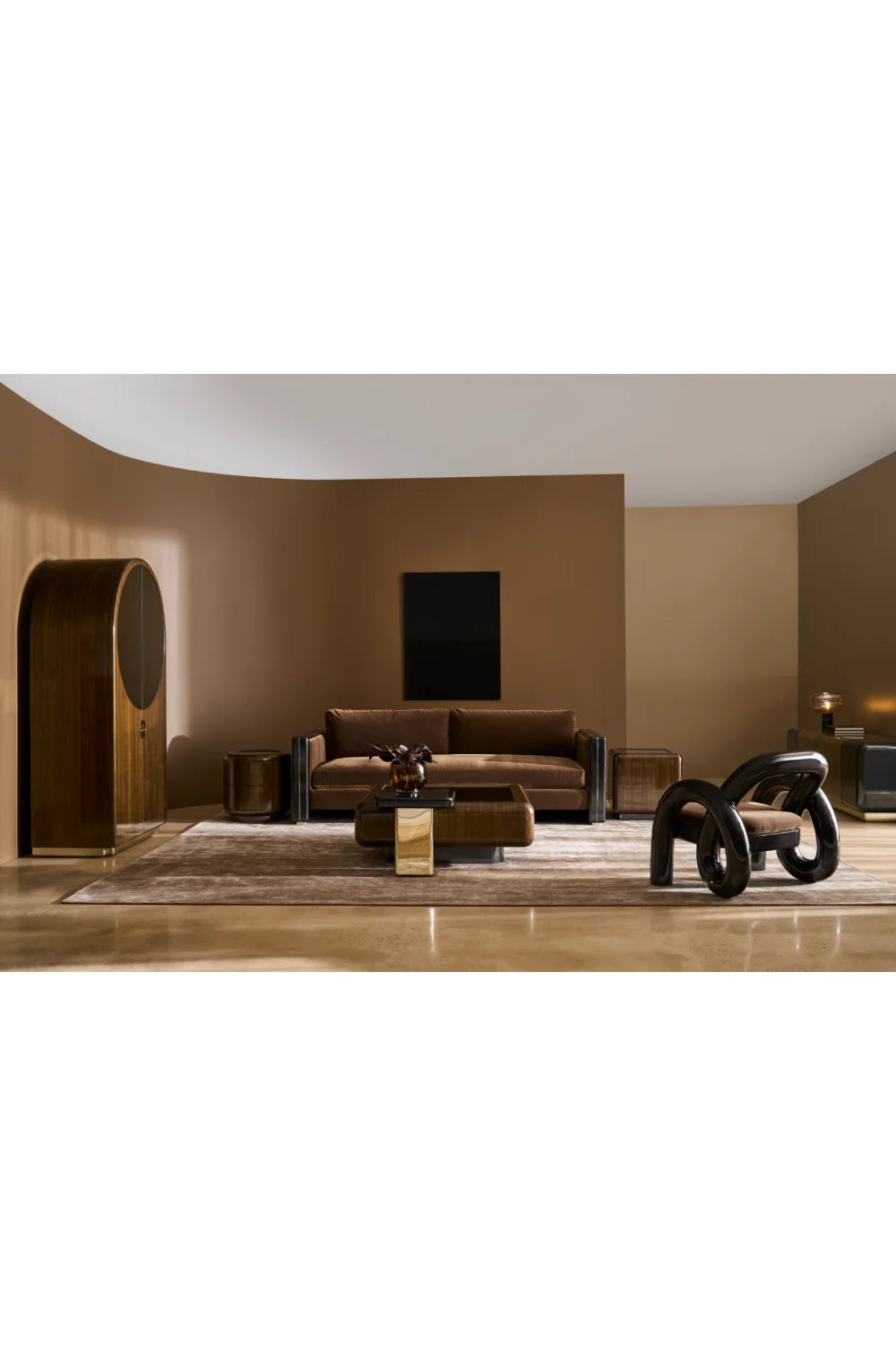 Luxury Brown Mohair Four Seater Sofa Modern Italian Style for Villa