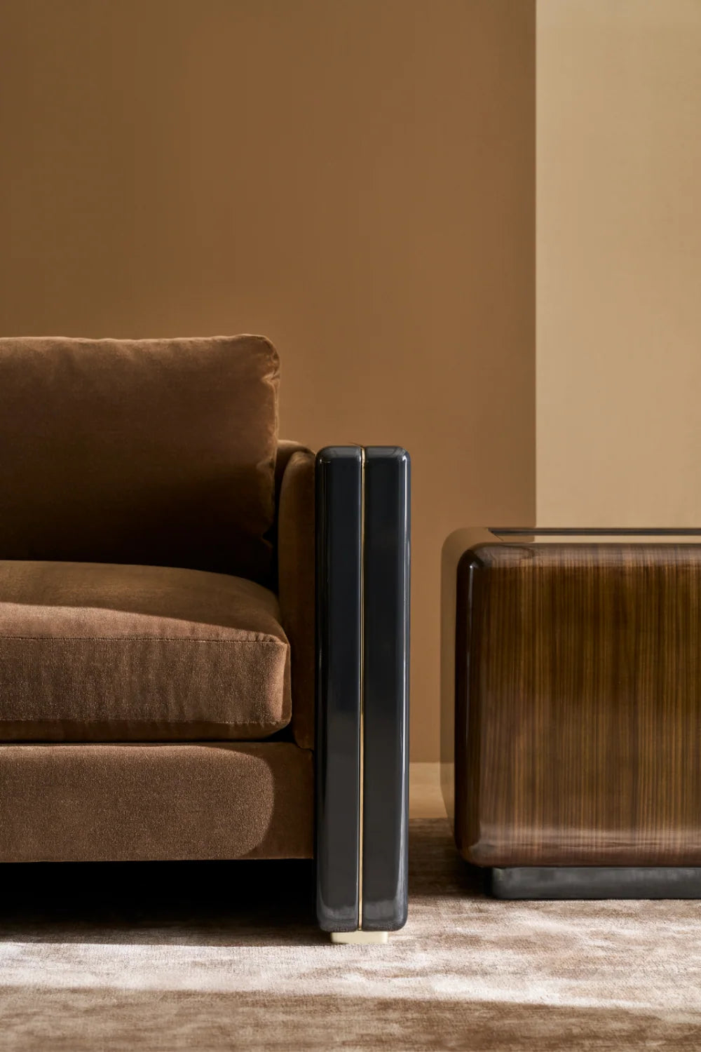 Luxury Brown Mohair Four Seater Sofa Modern Italian Style for Villa