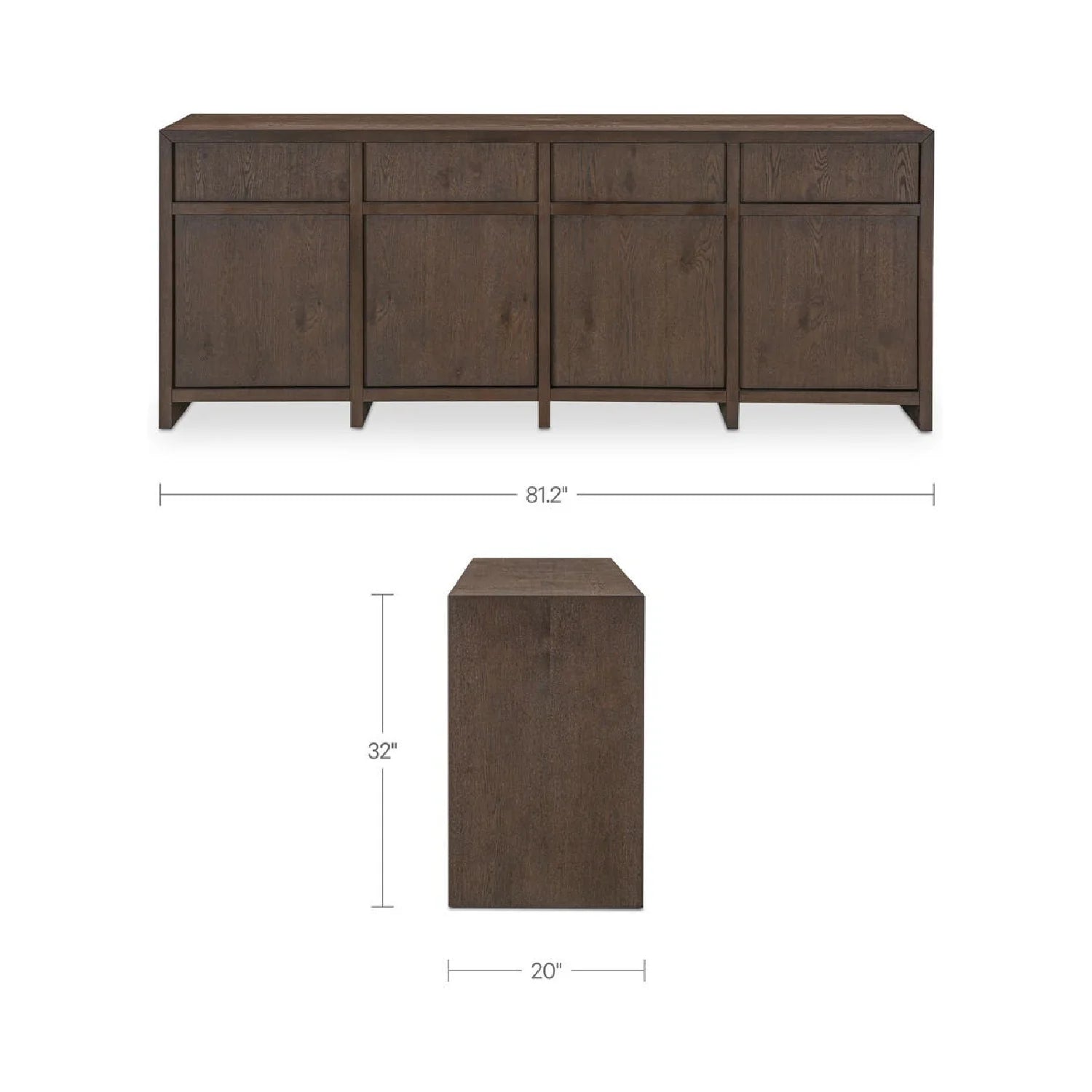Luxury Brown Oak 4-Door Sideboard European Style for Villa