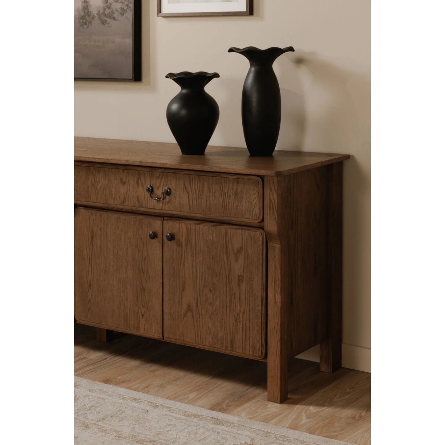 Luxury Brown Oak 4-Door Sideboard European Style for Villa
