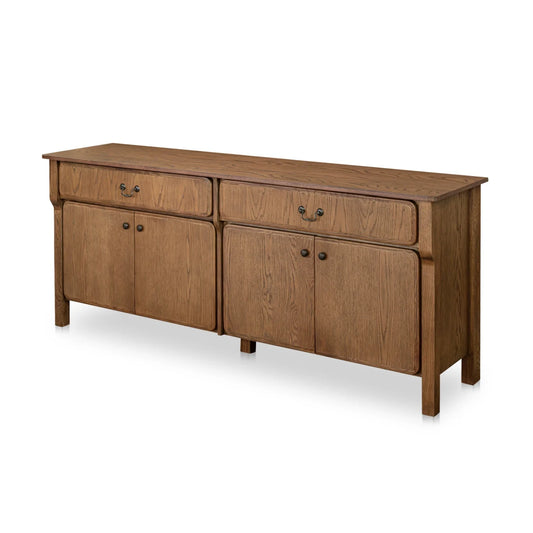 Luxury Brown Oak 4-Door Sideboard European Style for Villa