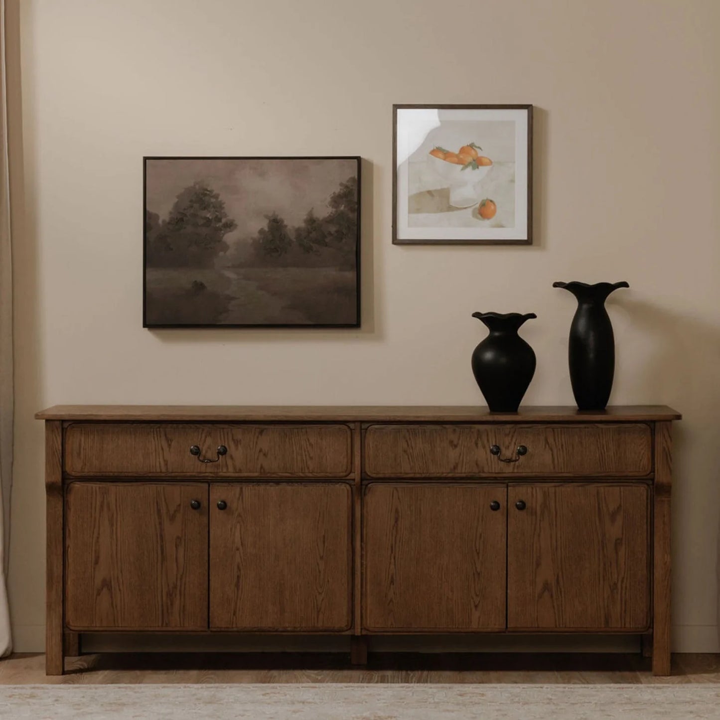 Luxury Brown Oak 4-Door Sideboard European Style for Villa