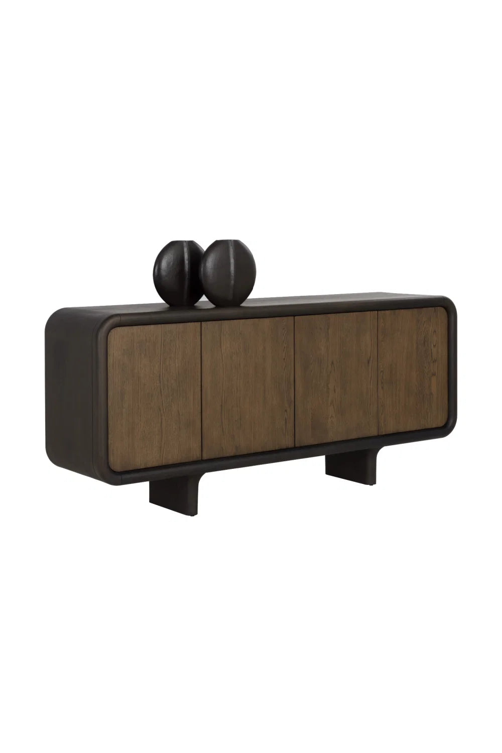 Luxury Brown Oak 4-Door Sideboard European Style for Villa