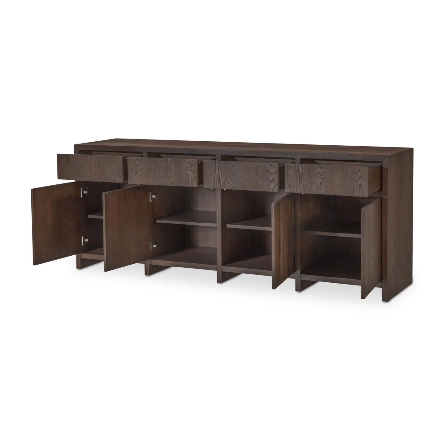 Luxury Brown Oak 4-Door Sideboard European Style for Villa