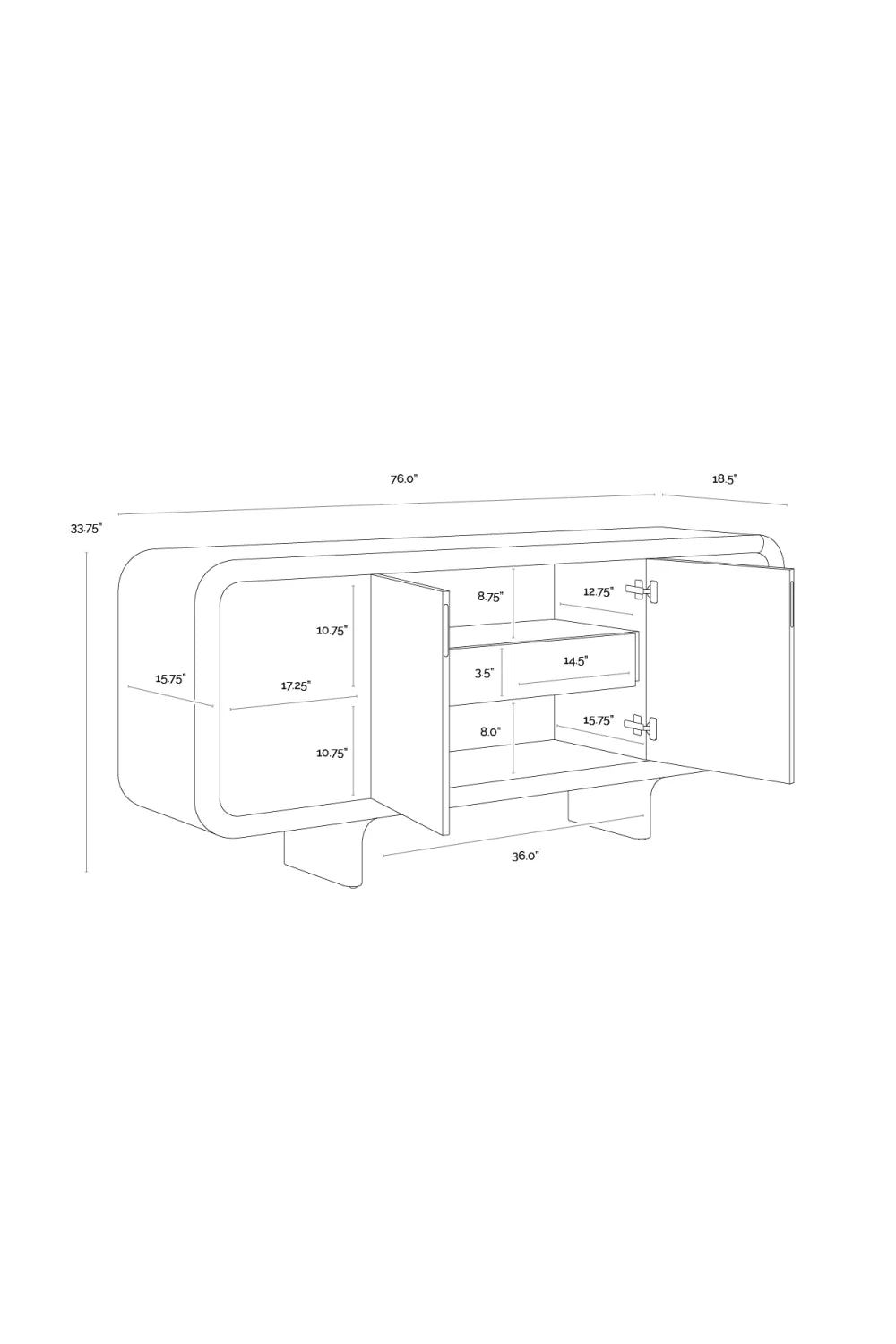 Luxury Brown Oak 4-Door Sideboard European Style for Villa