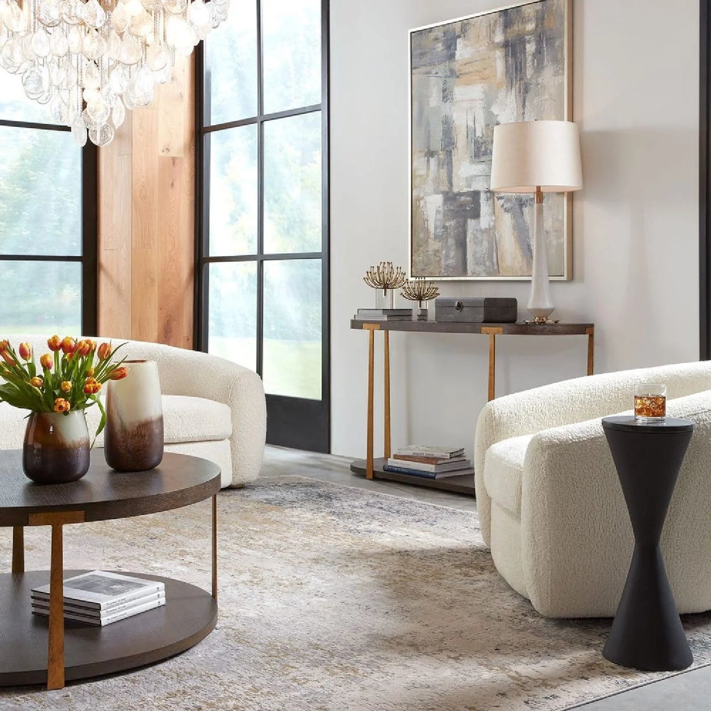 Luxury Brown Oak Console Table Modern Italian Style for Villa