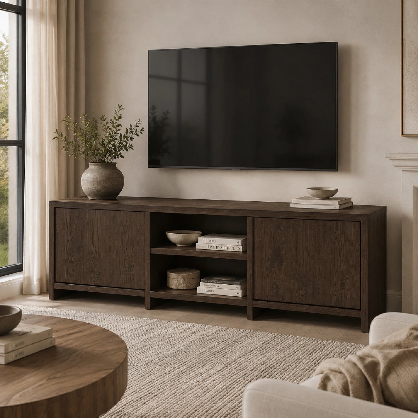 Luxury Brown Oak Media Unit Modern Italian Style for Villa