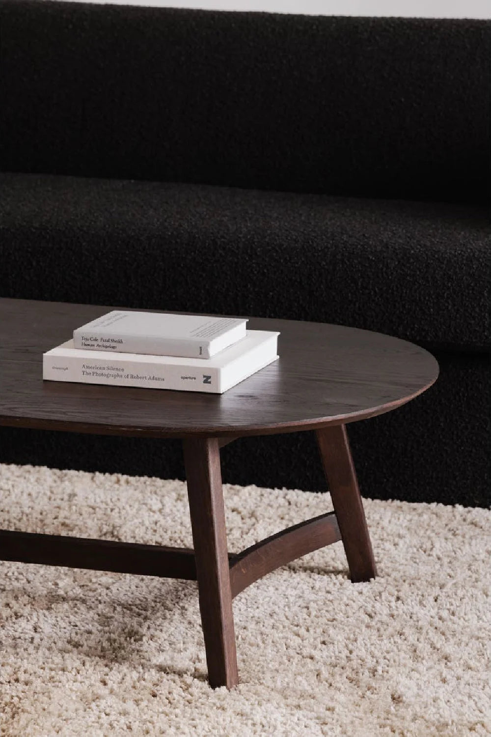 Luxury Brown Oak Oval Coffee Table Modern Italian Style for Villa