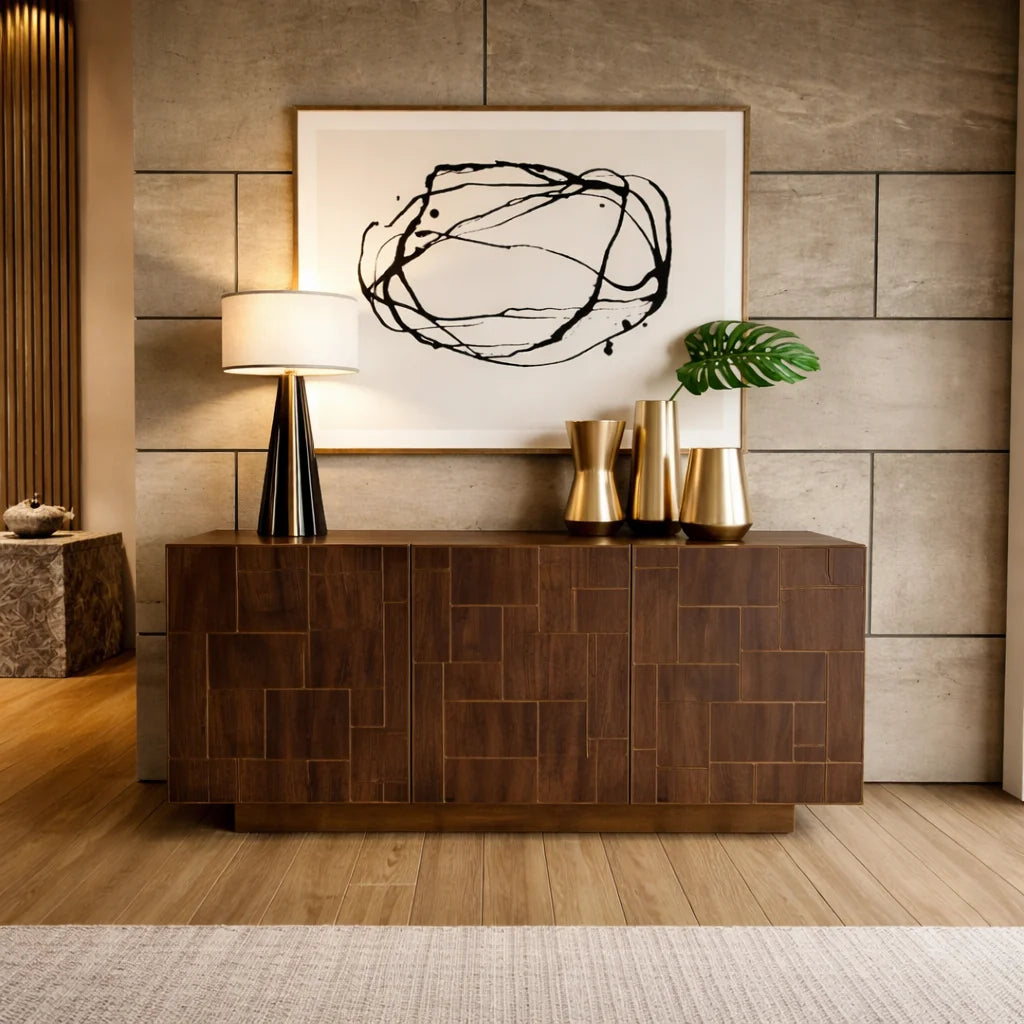 Luxury Brown Oak Sideboard European Style for Villa