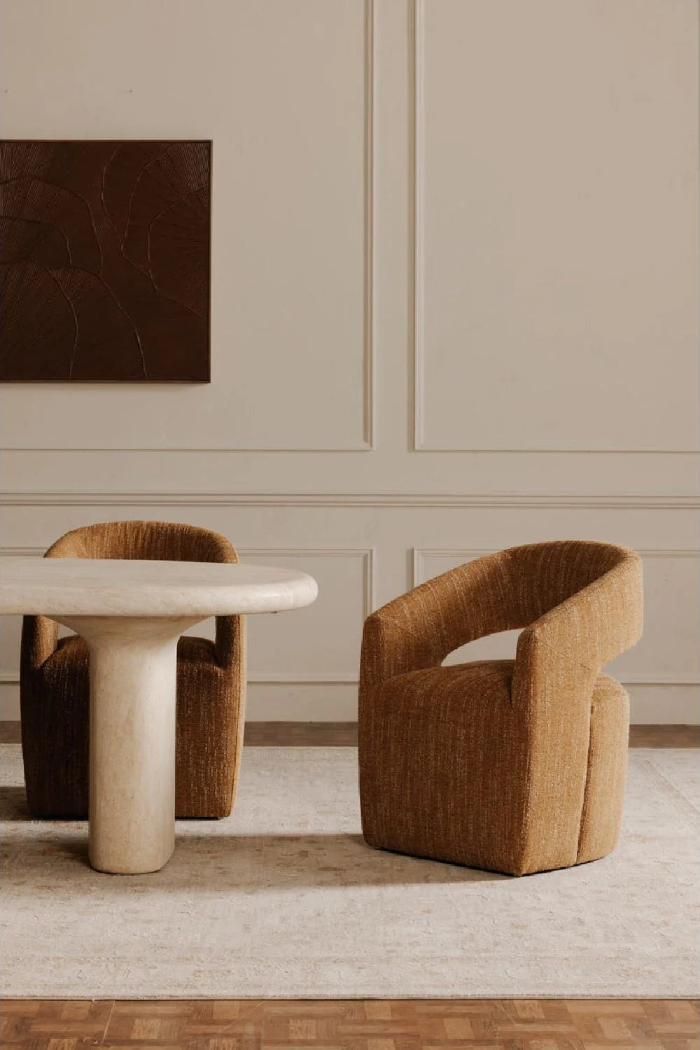 Luxury Brown Open Back Wheeled Modern Dining Armchair European Style for Villa