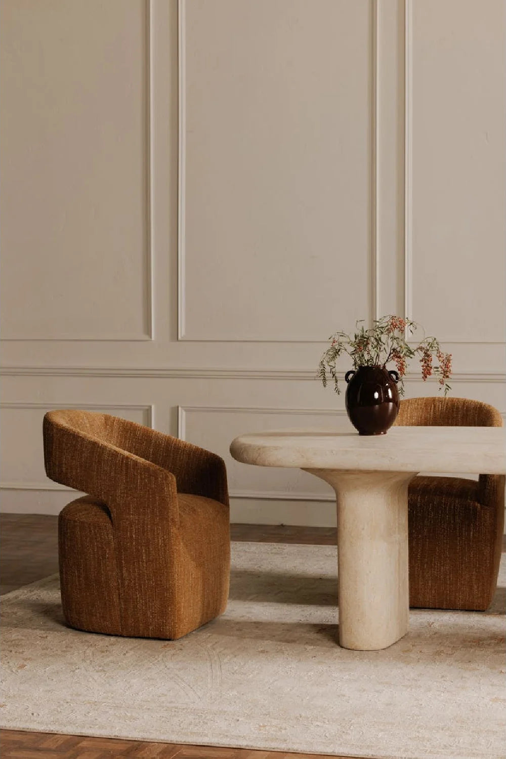 Luxury Brown Open Back Wheeled Modern Dining Armchair European Style for Villa