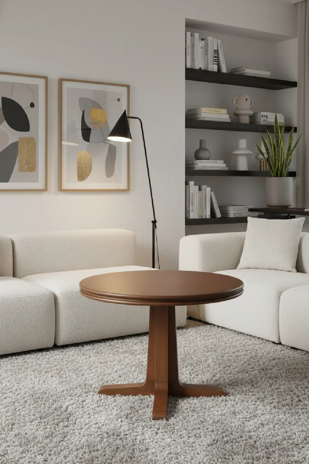 Luxury Brown Pine Pedestal Coffee Table Modern Italian Style for Villa