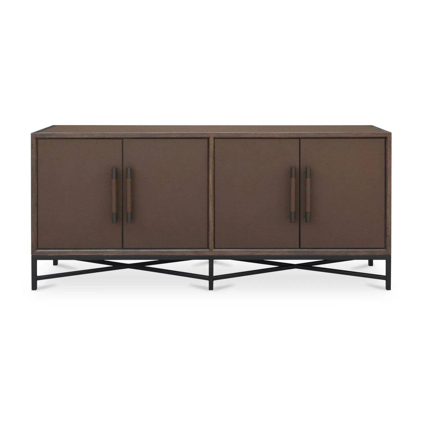 Luxury Brown Shagreen 4-Door Sideboard European Style for Villa