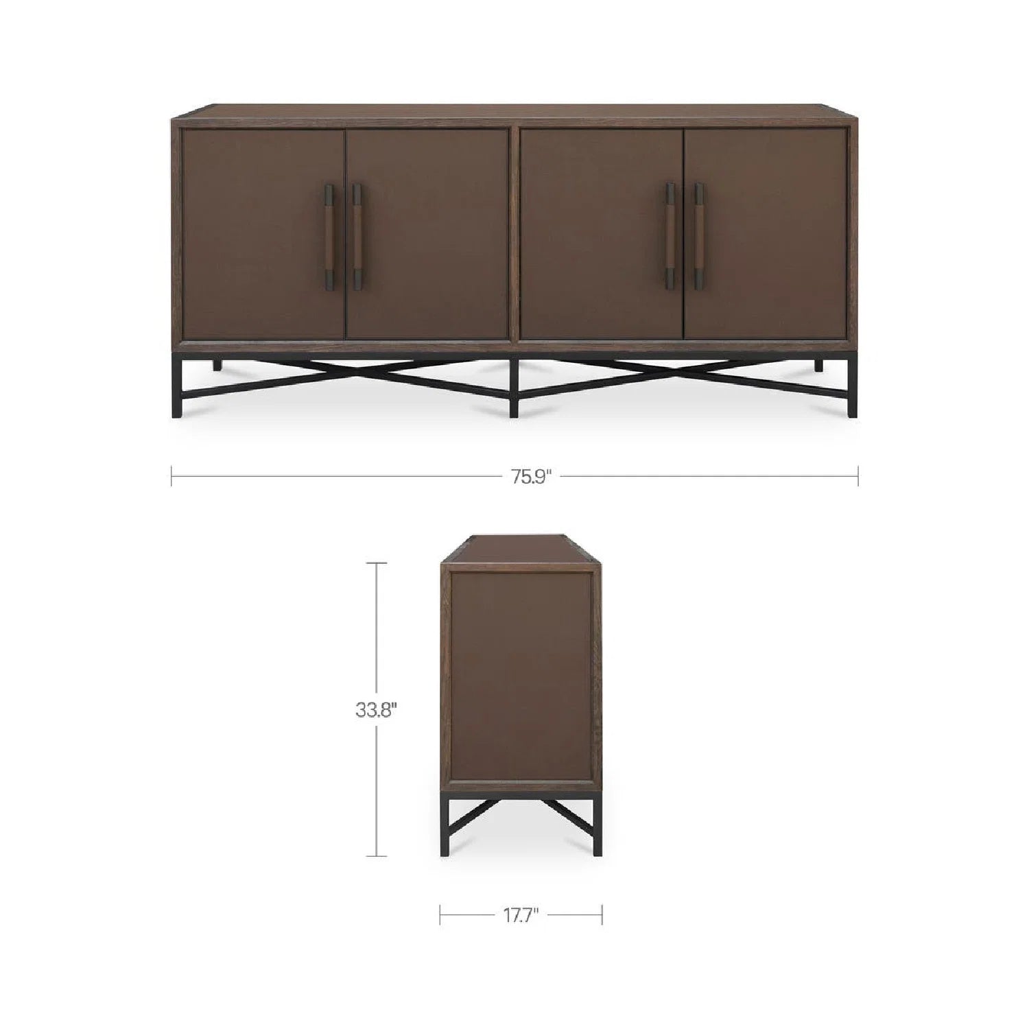 Luxury Brown Shagreen 4-Door Sideboard European Style for Villa
