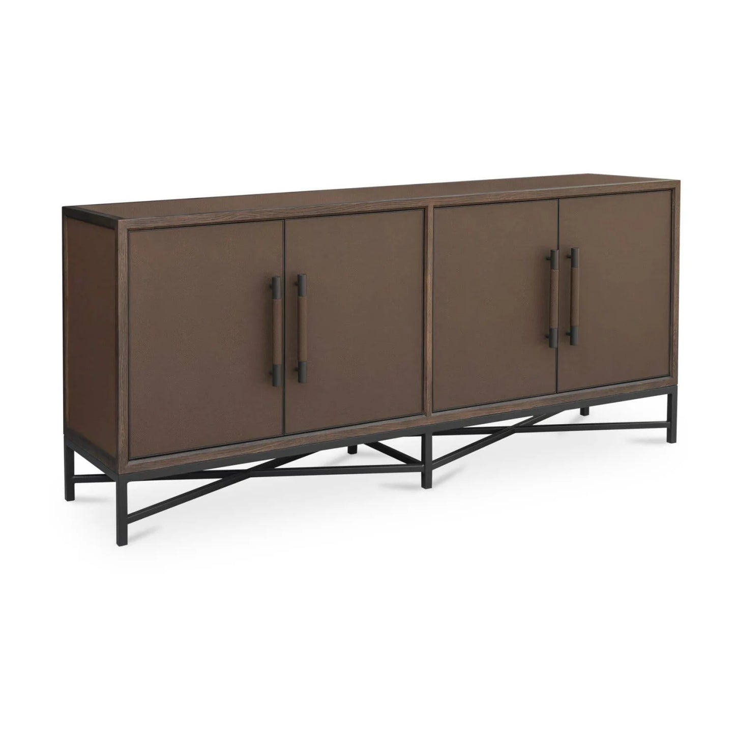 Luxury Brown Shagreen 4-Door Sideboard European Style for Villa