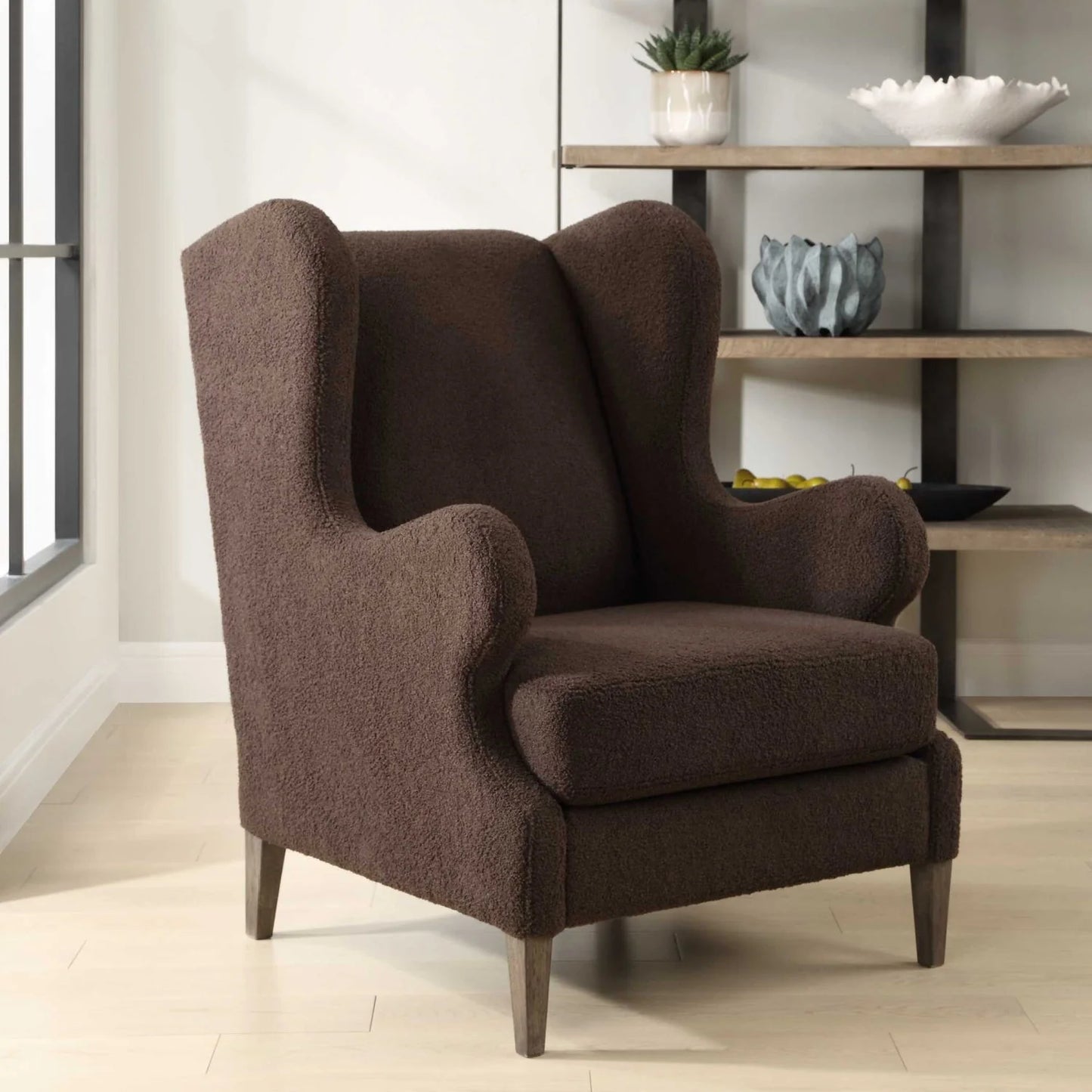 Luxury Brown Shearling Accent Chair European Style for Villa