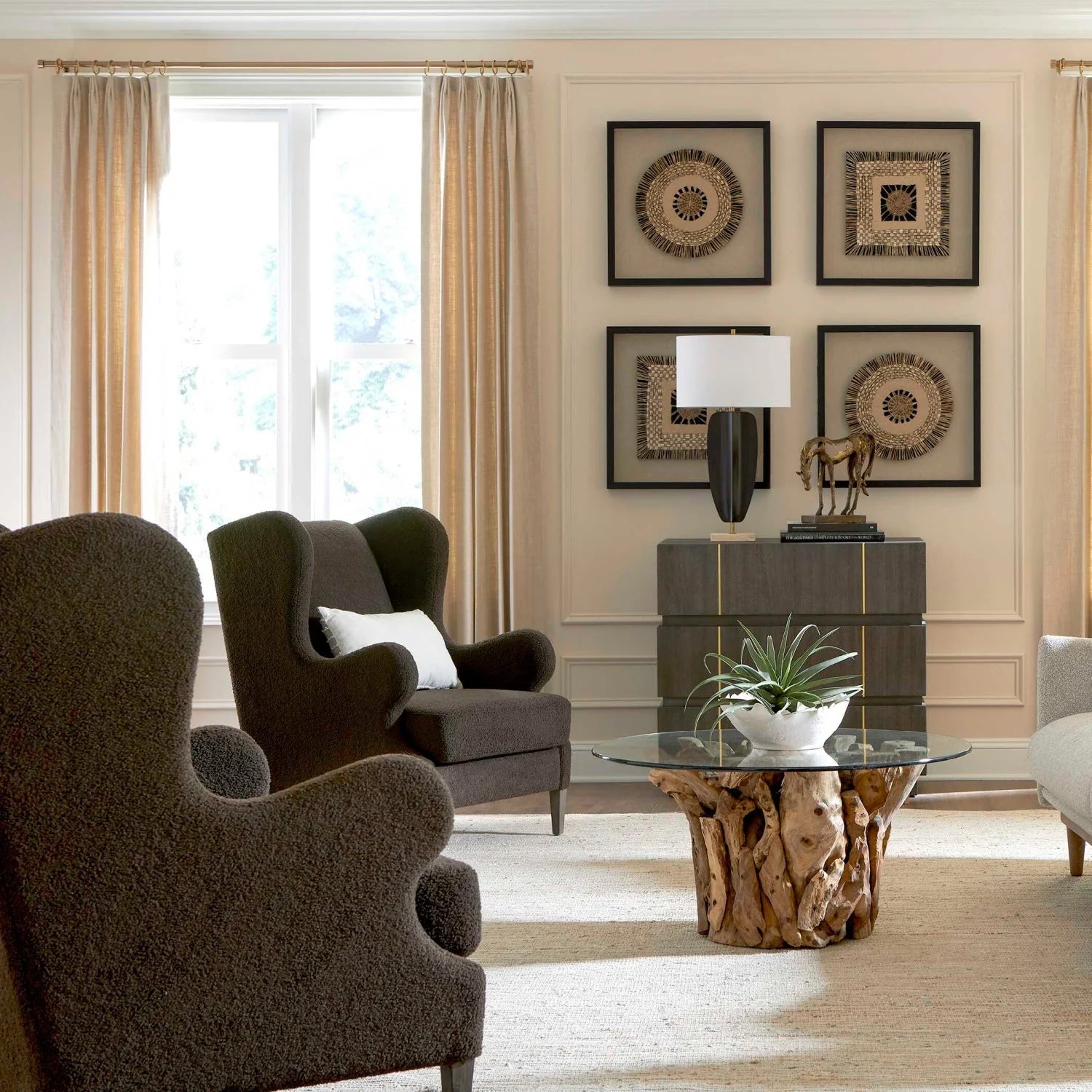 Luxury Brown Shearling Accent Chair European Style for Villa