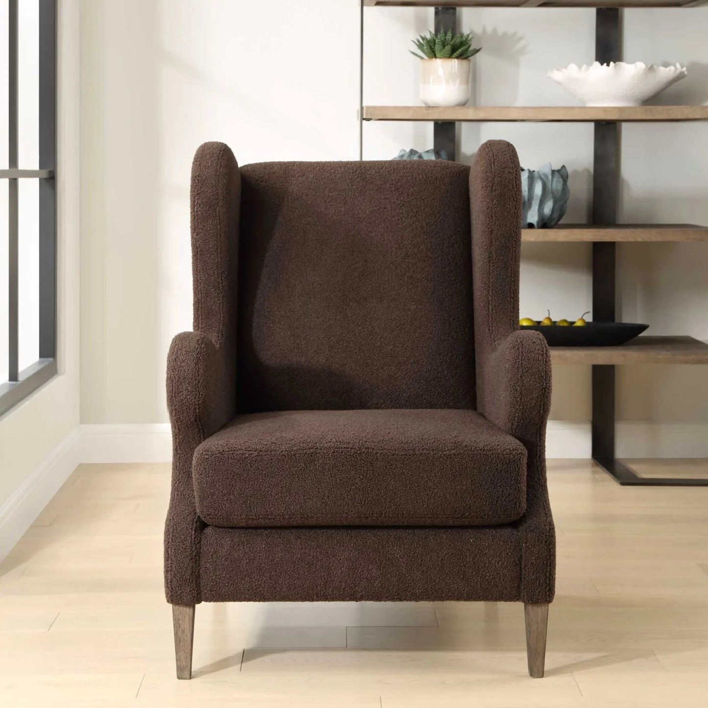 Luxury Brown Shearling Accent Chair European Style for Villa