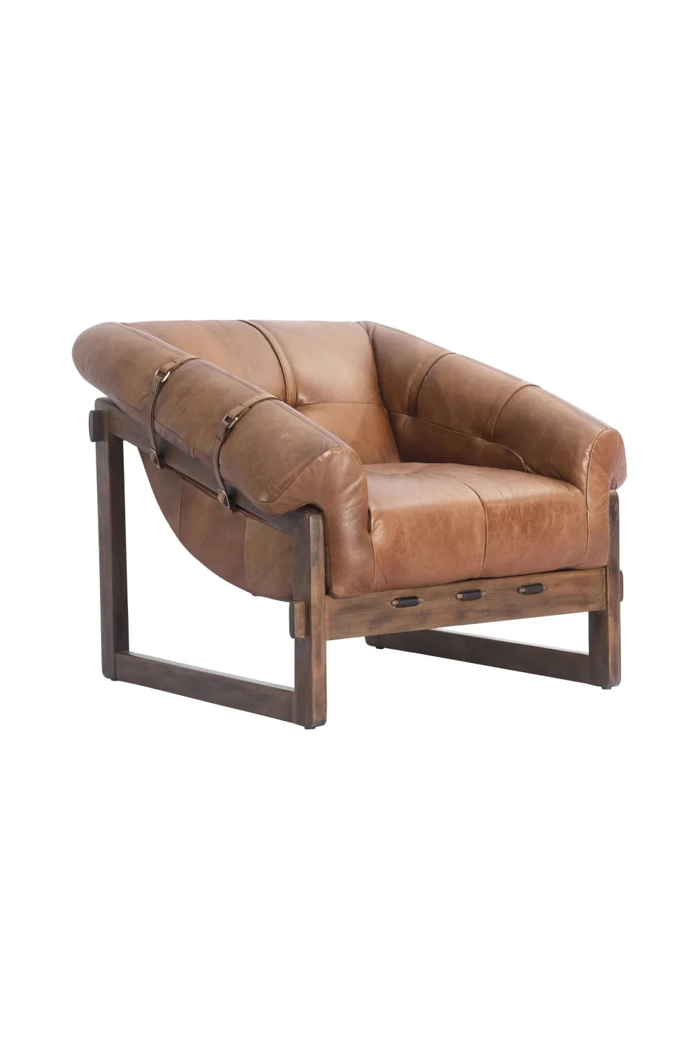 Luxury Brown Strapped Leather Accent Chair European Style for Villa