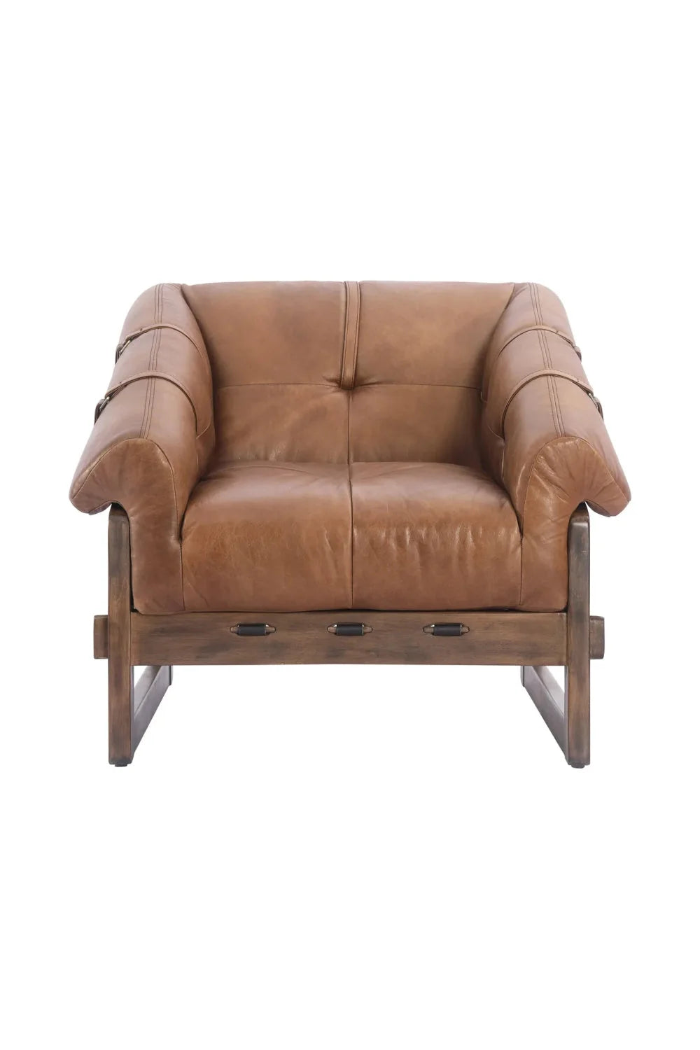 Luxury Brown Strapped Leather Accent Chair European Style for Villa