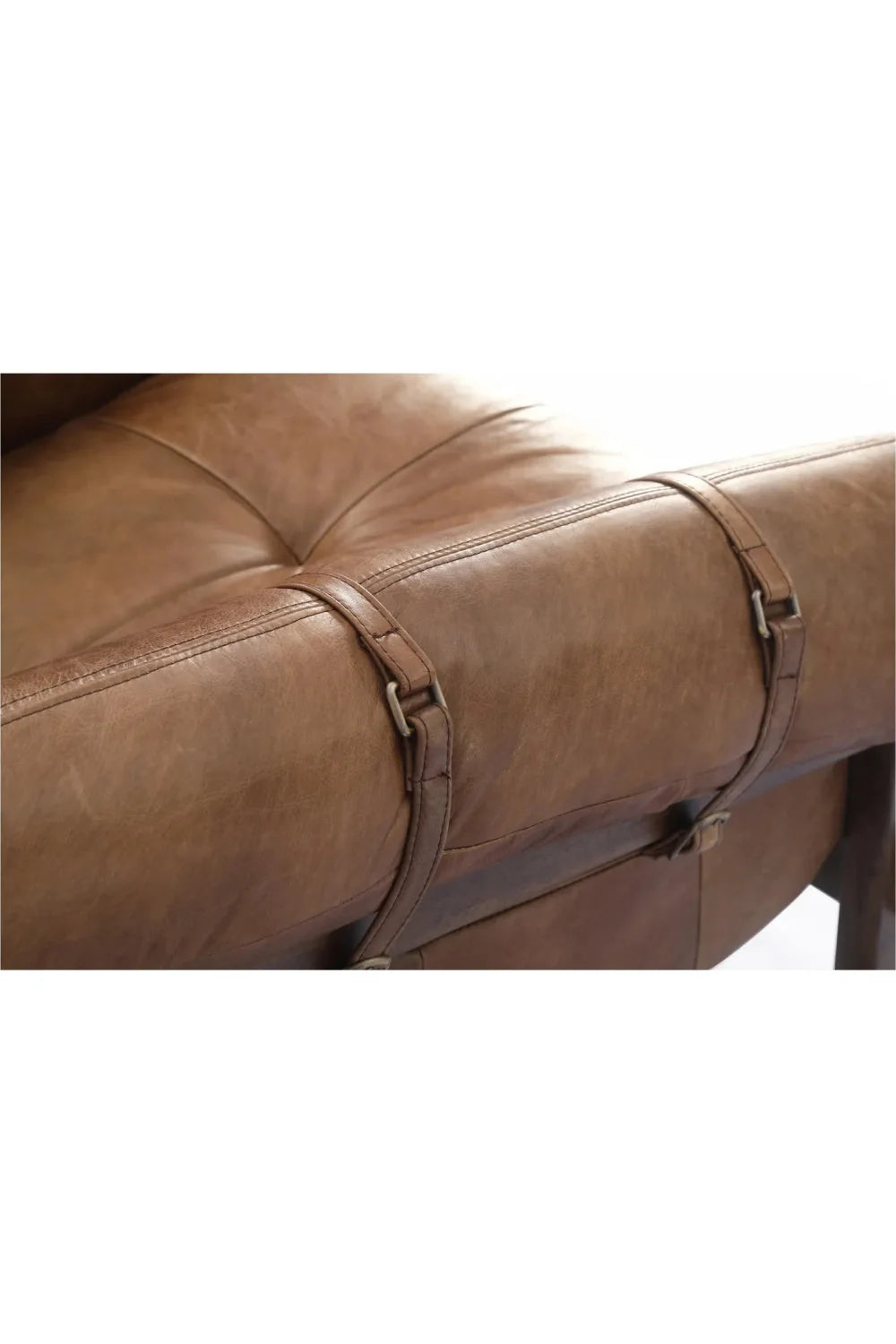 Luxury Brown Strapped Leather Accent Chair European Style for Villa