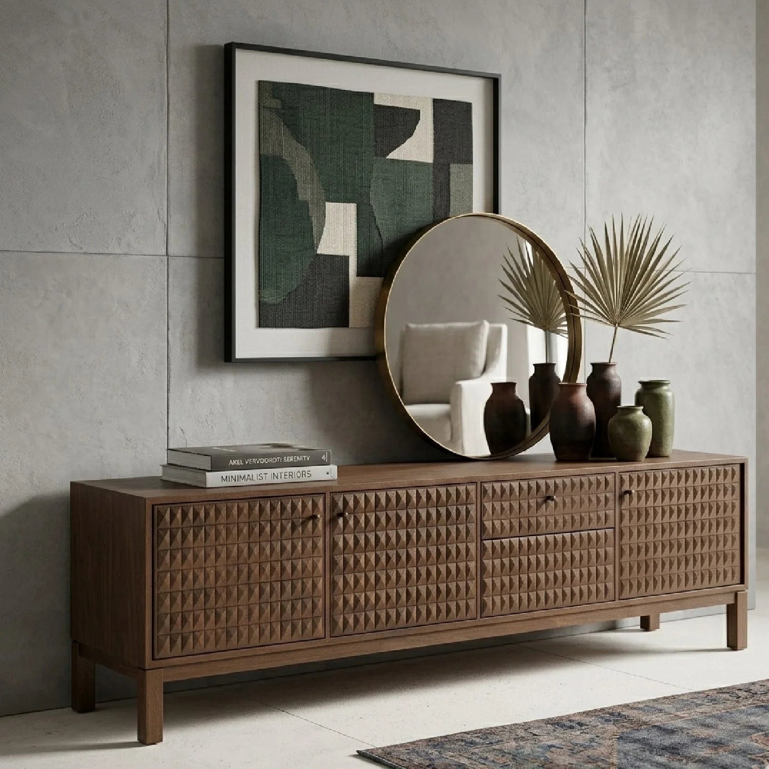 Luxury Brown Teak TV Cabinet Modern Italian Style for Villa
