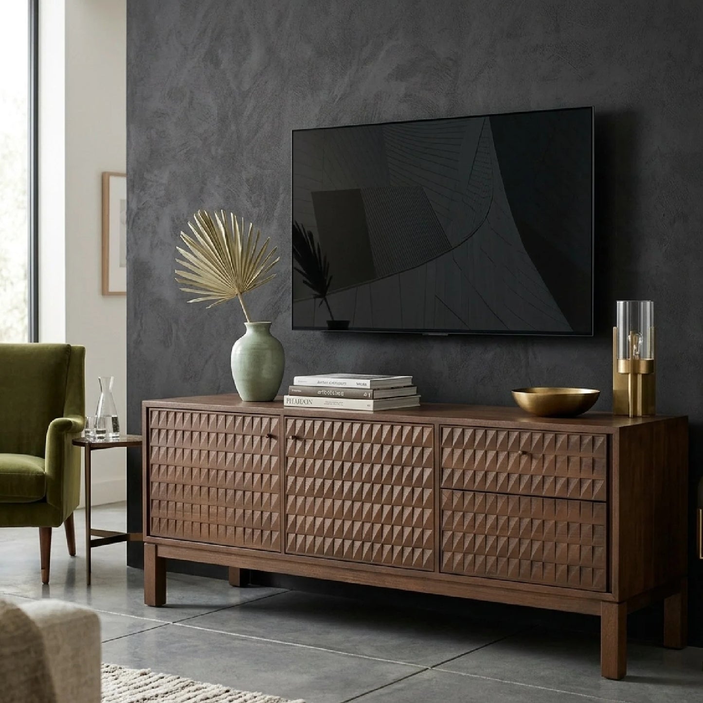 Luxury Brown Teak TV Cabinet Modern Italian Style for Villa