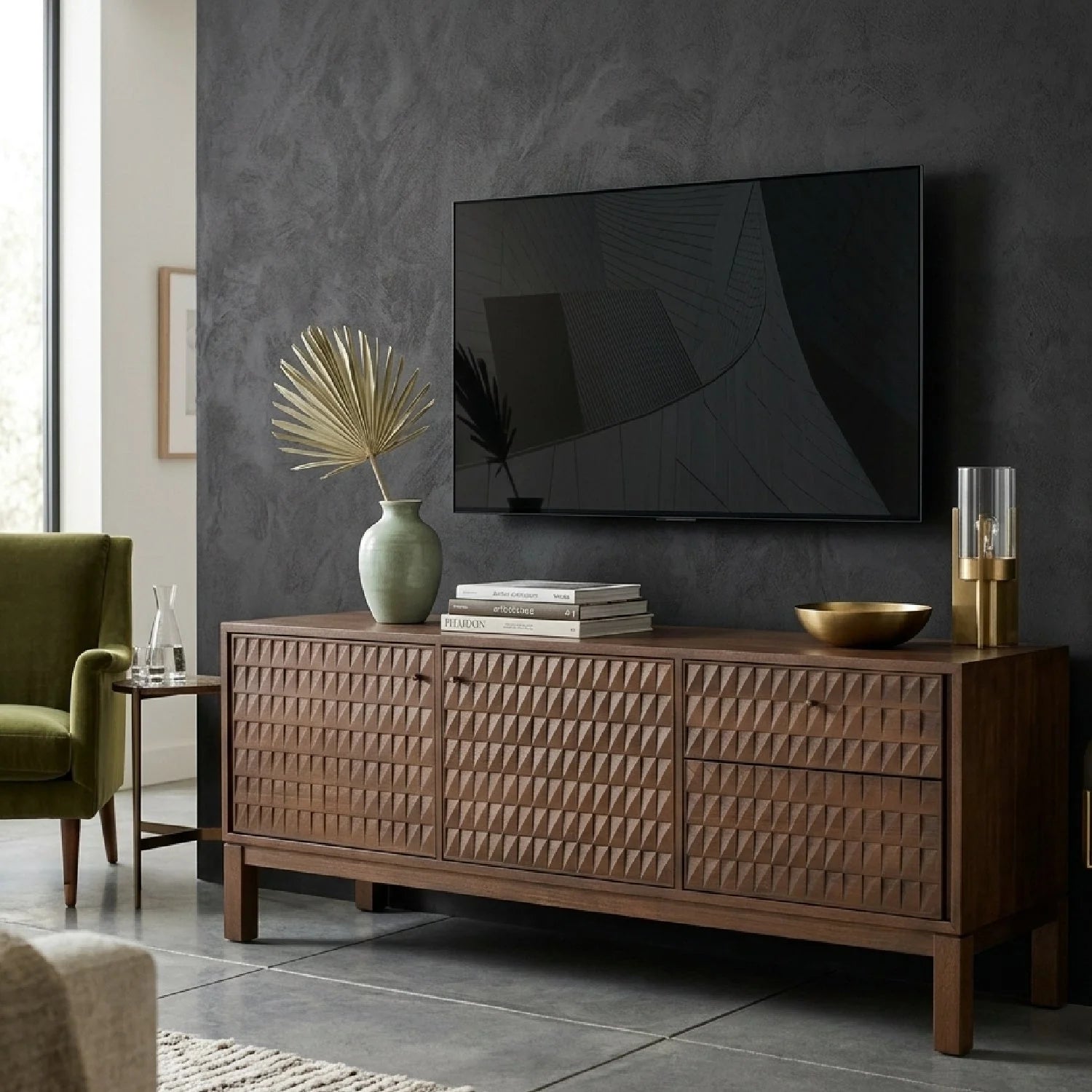 Luxury Brown Teak TV Cabinet Modern Italian Style for Villa