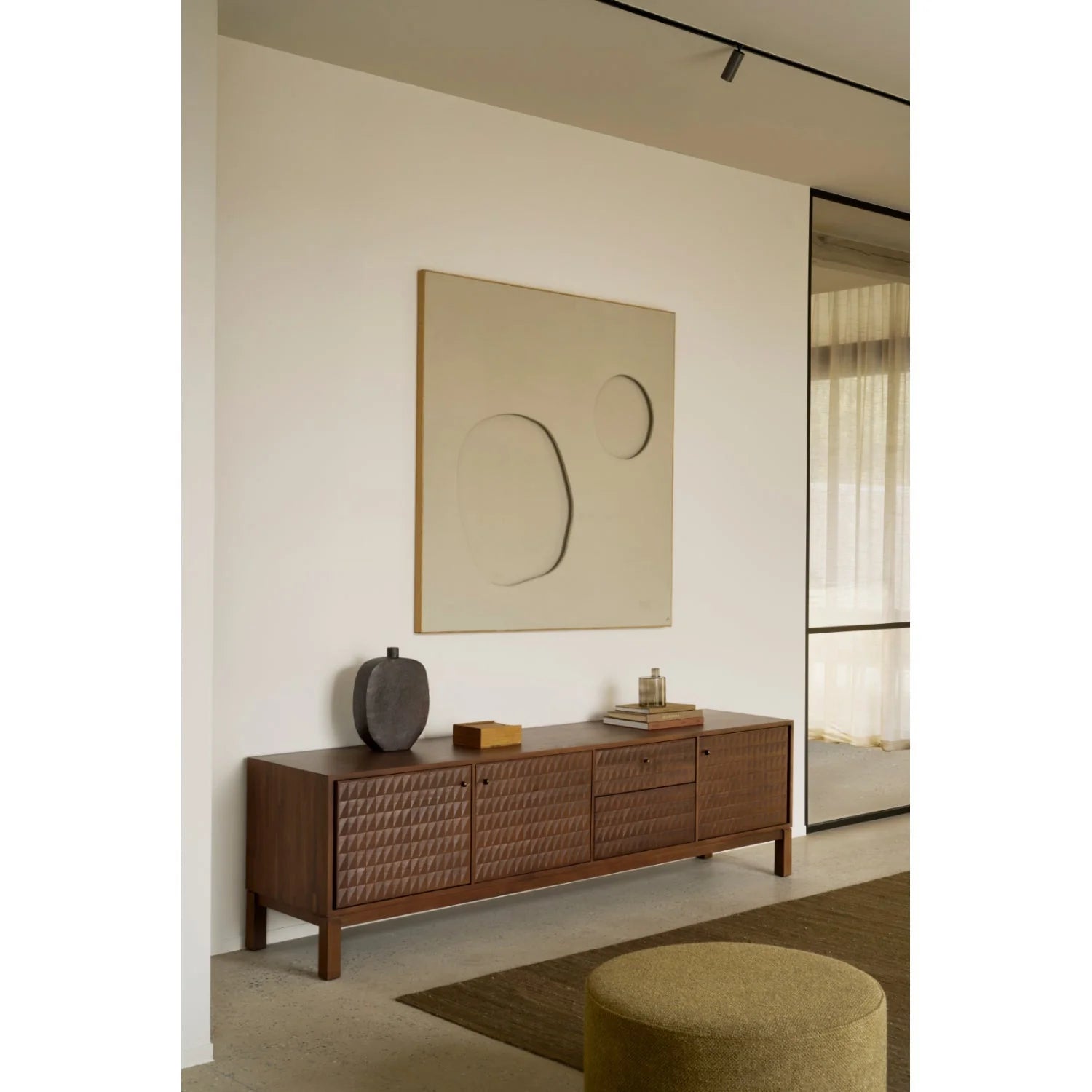 Luxury Brown Teak TV Cabinet Modern Italian Style for Villa