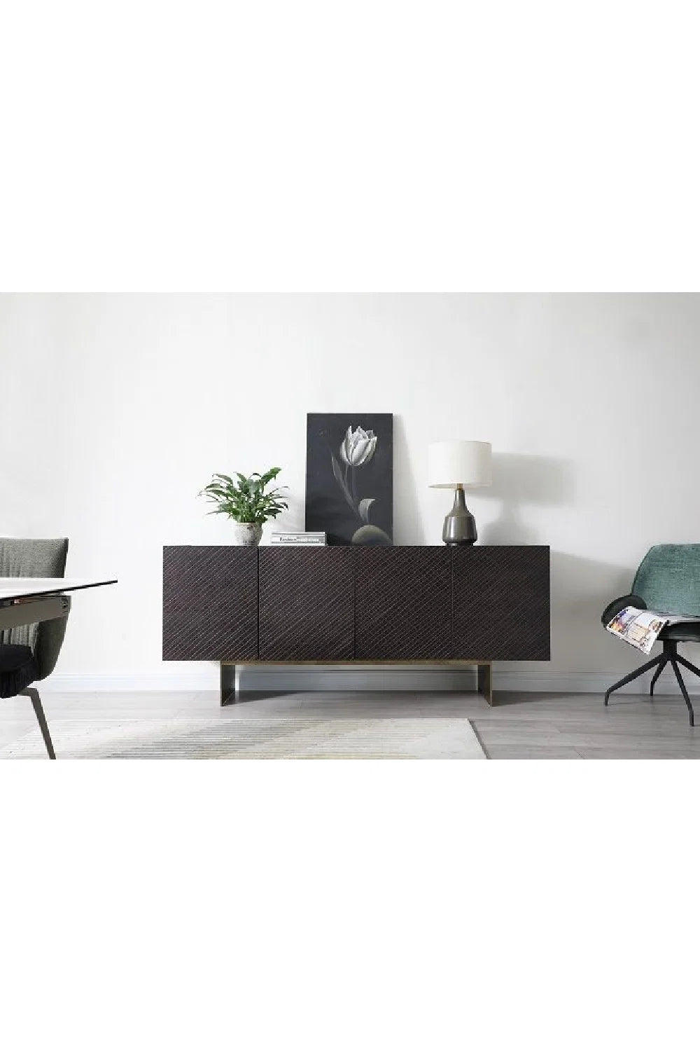 Luxury Brown Textured Wood Sideboard European Style for Villa