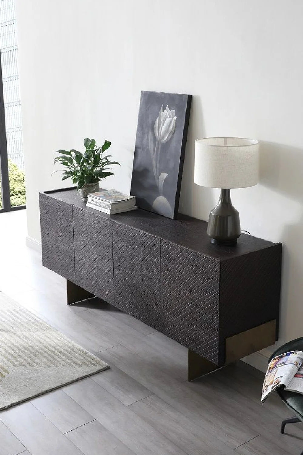 Luxury Brown Textured Wood Sideboard European Style for Villa