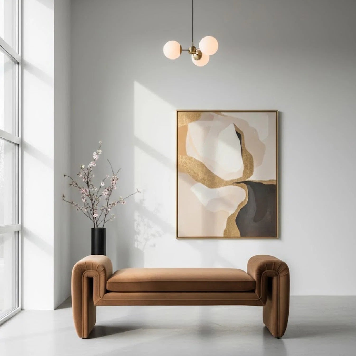 Luxury Brown Velvet Bench European Style for Villa