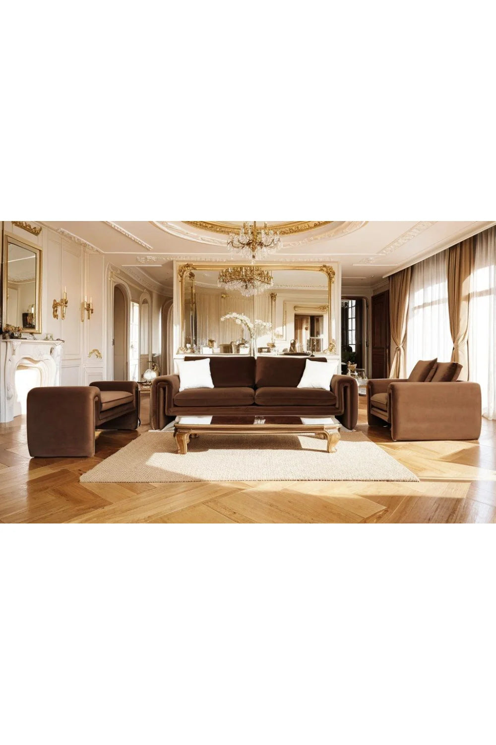 Luxury Brown Velvet Bench European Style for Villa