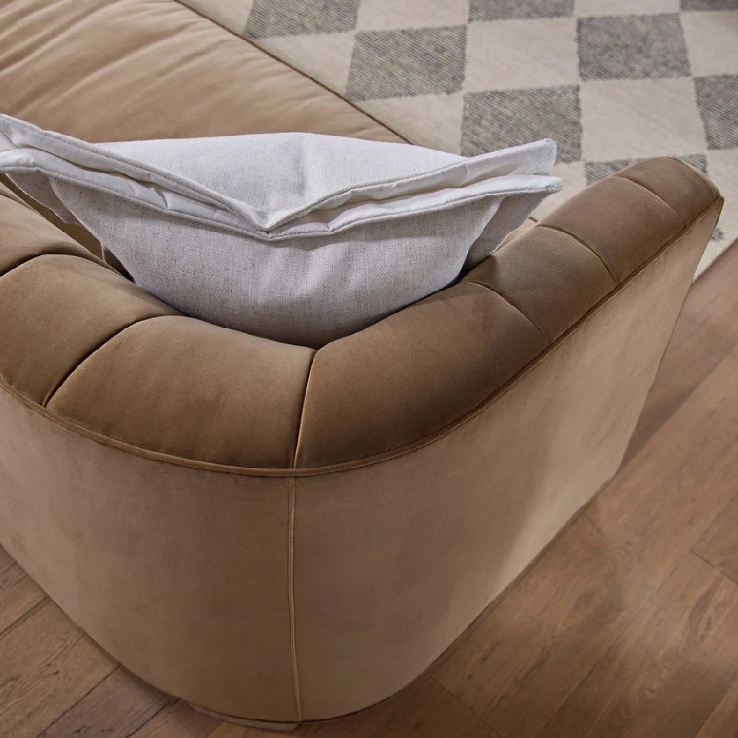 Luxury Brown Velvet Channeled Sofa Modern Italian Style for Villa