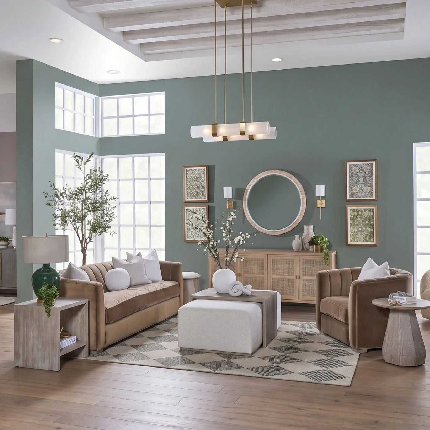Luxury Brown Velvet Channeled Sofa Modern Italian Style for Villa