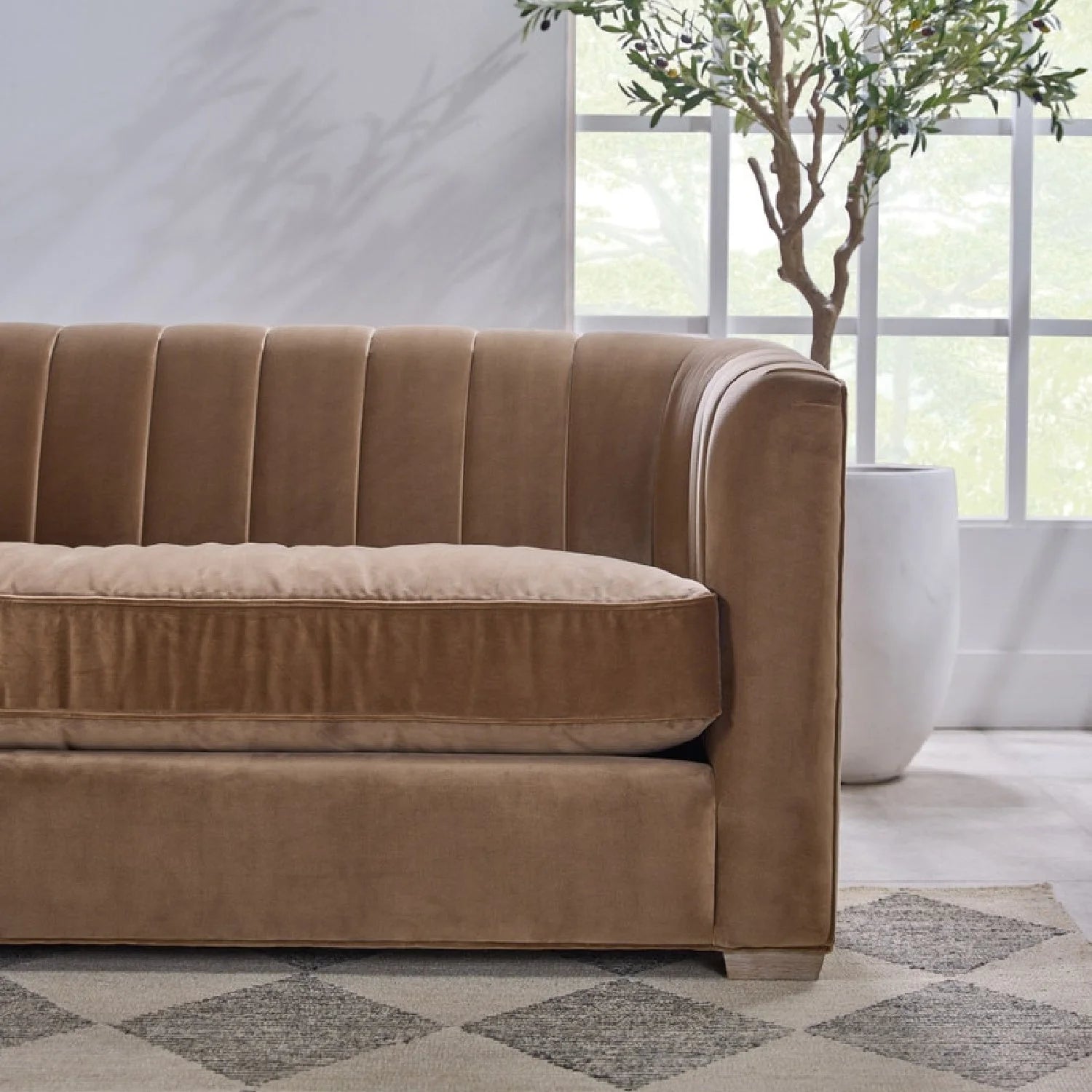 Luxury Brown Velvet Channeled Sofa Modern Italian Style for Villa