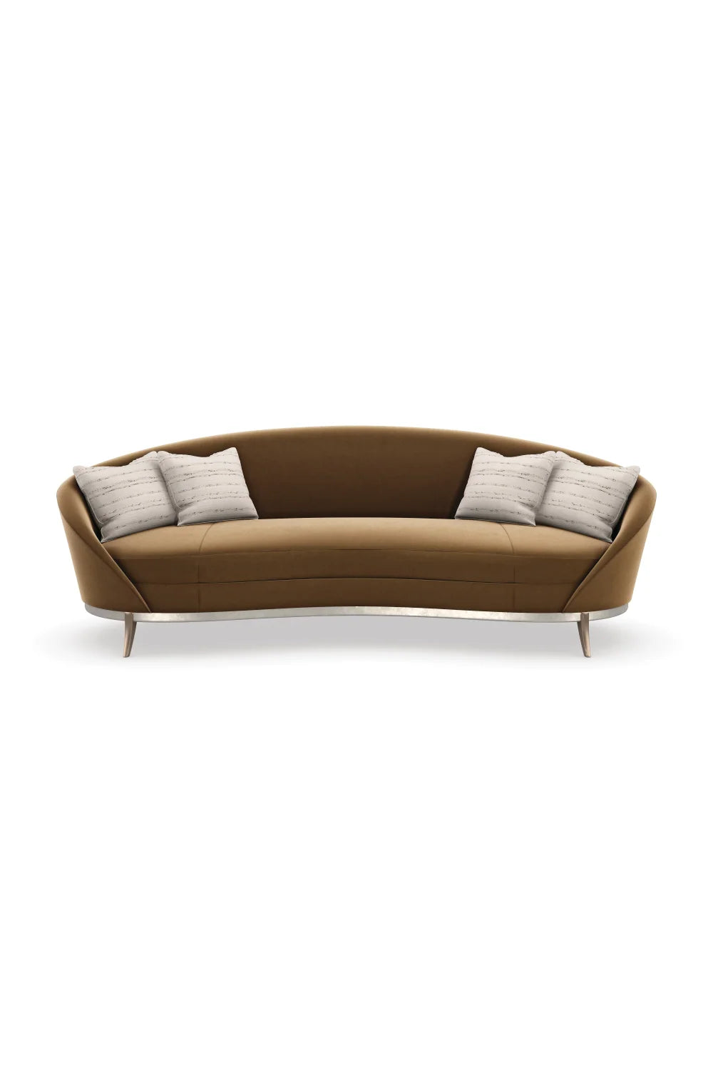 Luxury Brown Velvet Curved Four Seater Sofa Modern Italian Style for Villa