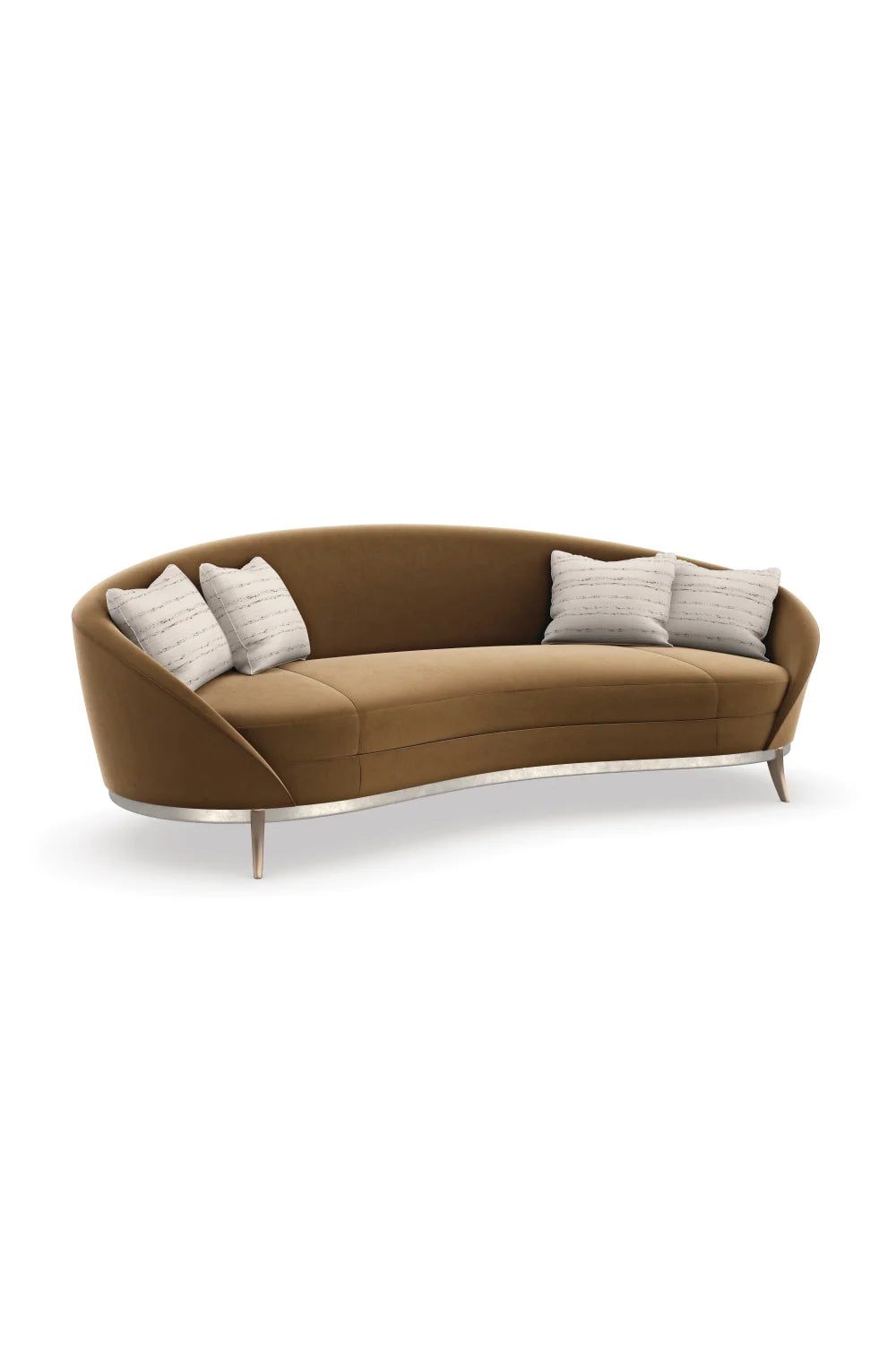 Luxury Brown Velvet Curved Four Seater Sofa Modern Italian Style for Villa