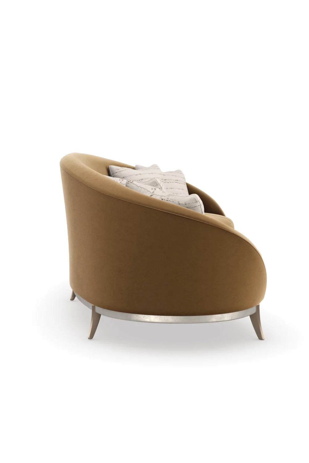 Luxury Brown Velvet Curved Four Seater Sofa Modern Italian Style for Villa