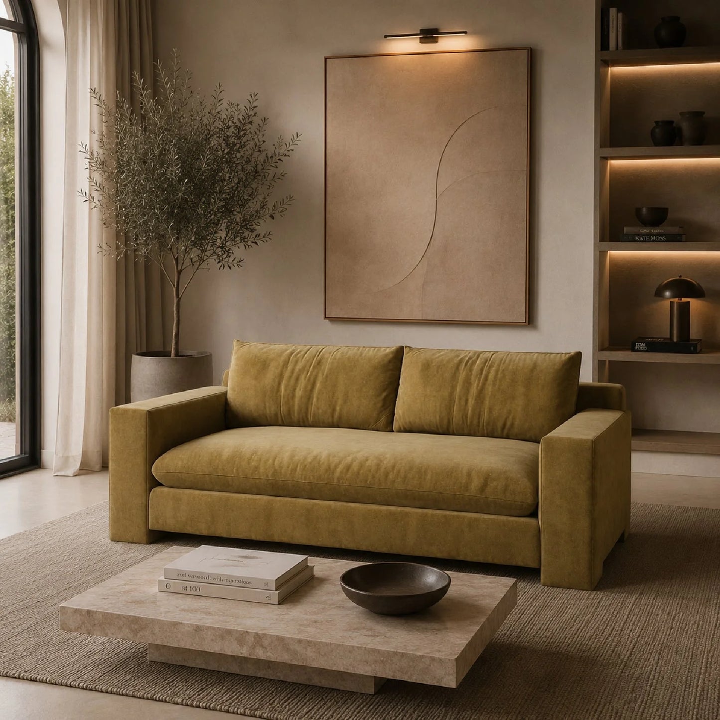 Luxury Brown Velvet Sofa Modern Italian Style for Villa