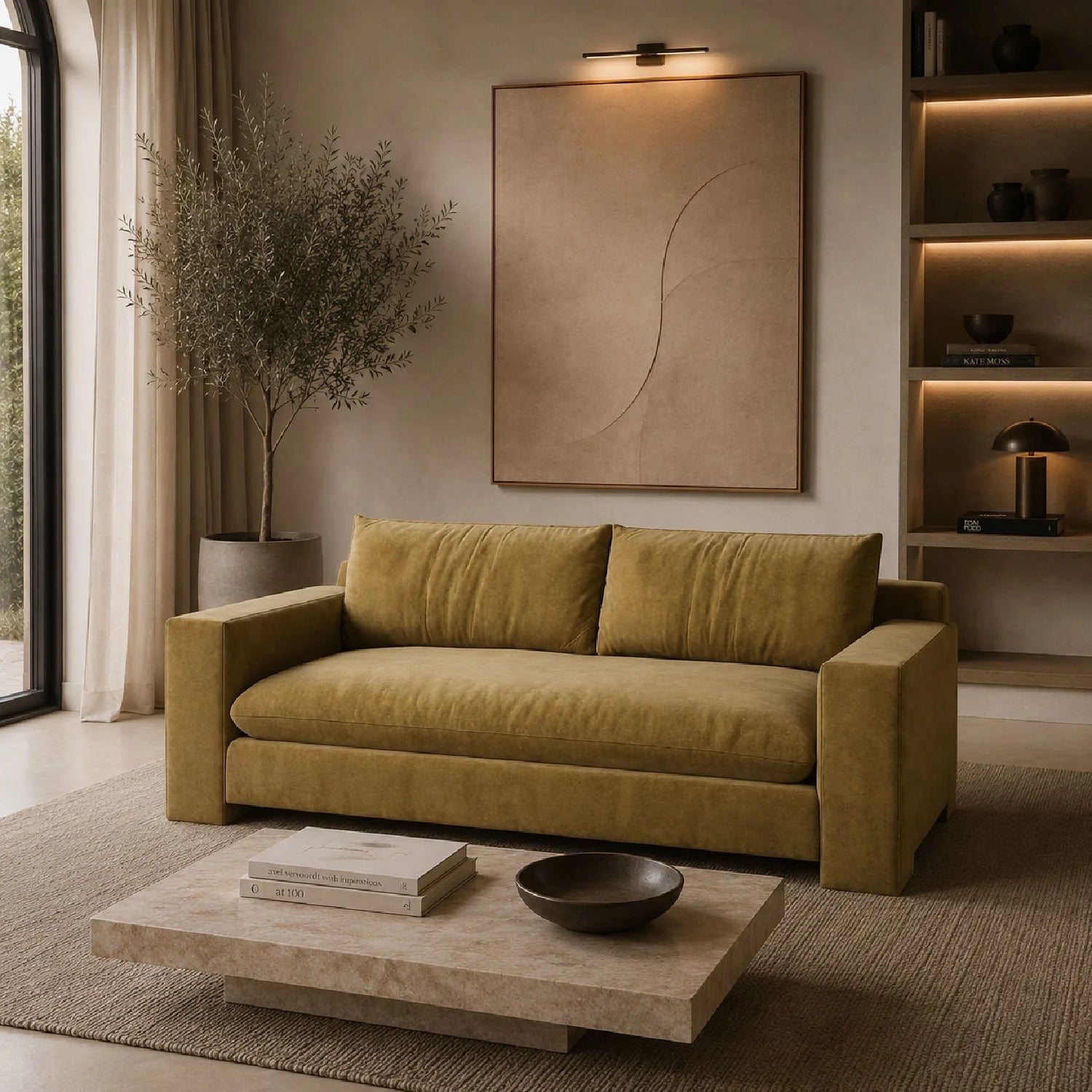 Luxury Brown Velvet Sofa Modern Italian Style for Villa