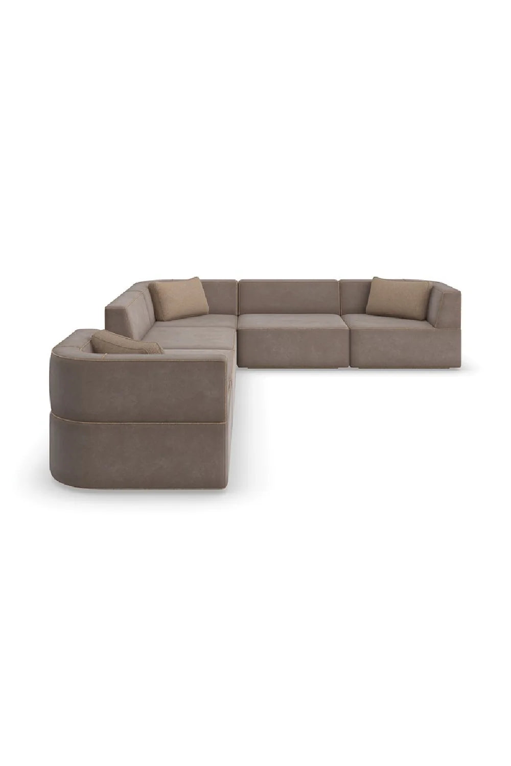 Luxury Brown Welted Sectional Sofa Modern Italian Style for Villa