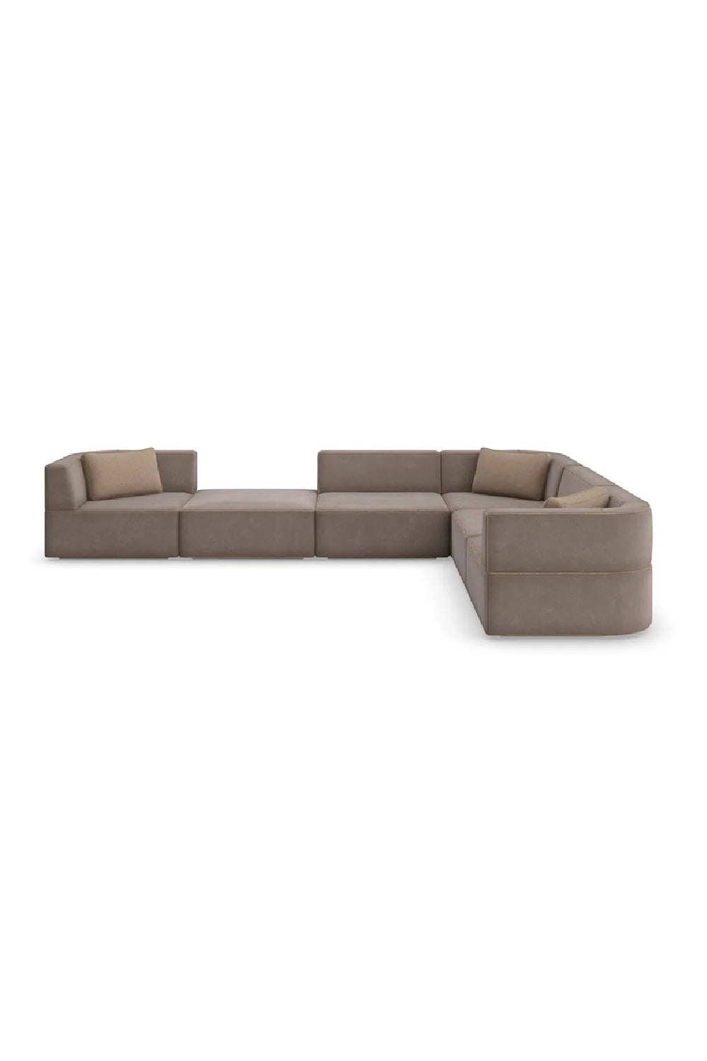 Luxury Brown Welted Sectional Sofa Modern Italian Style for Villa