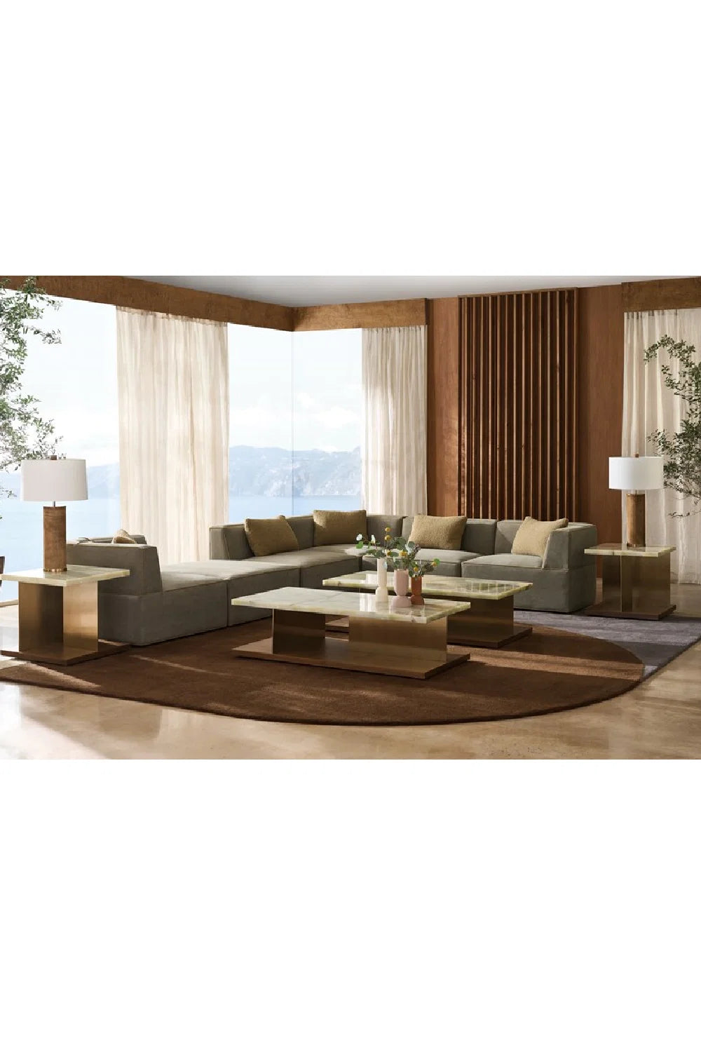 Luxury Brown Welted Sectional Sofa Modern Italian Style for Villa