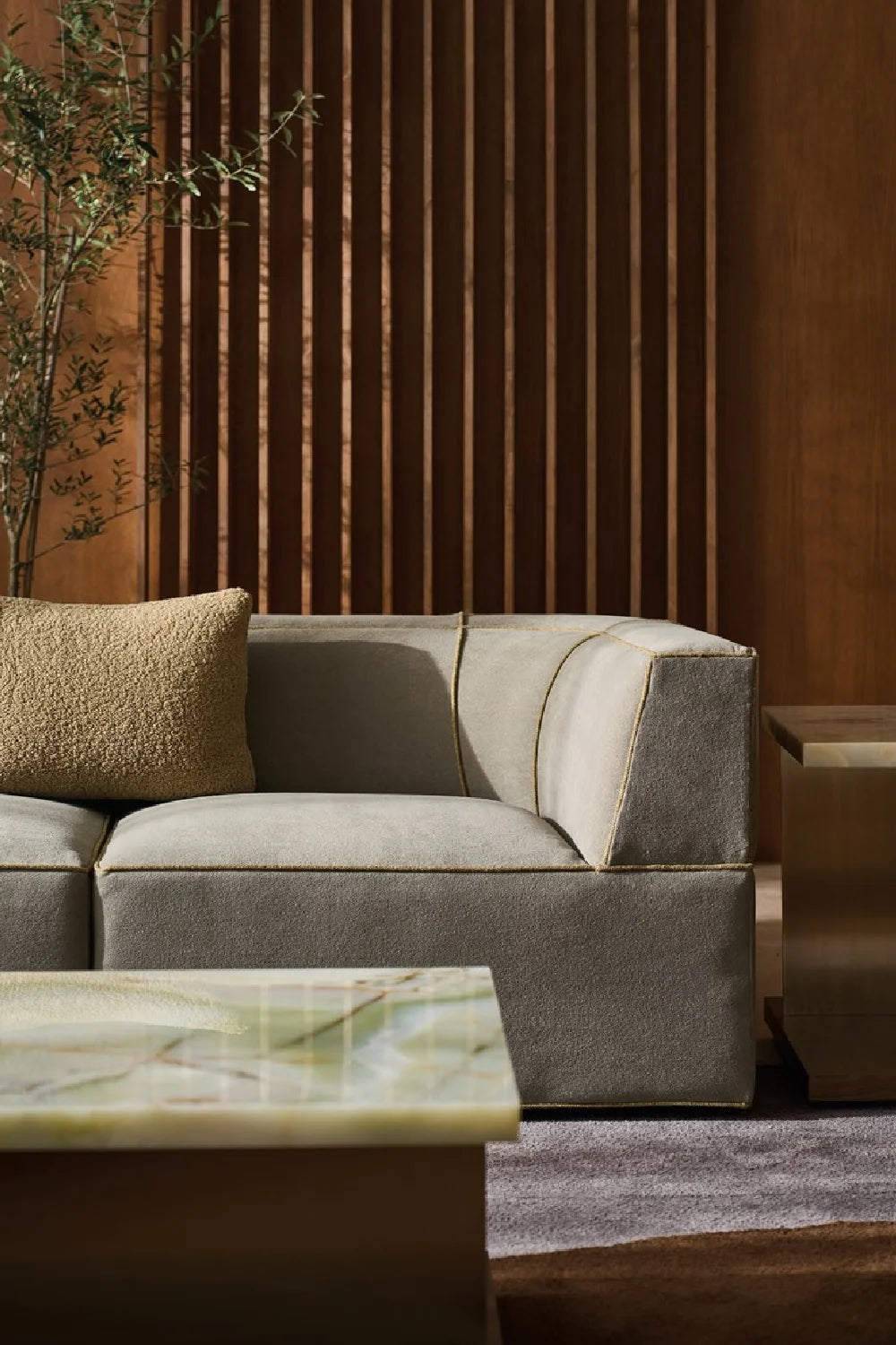 Luxury Brown Welted Sectional Sofa Modern Italian Style for Villa