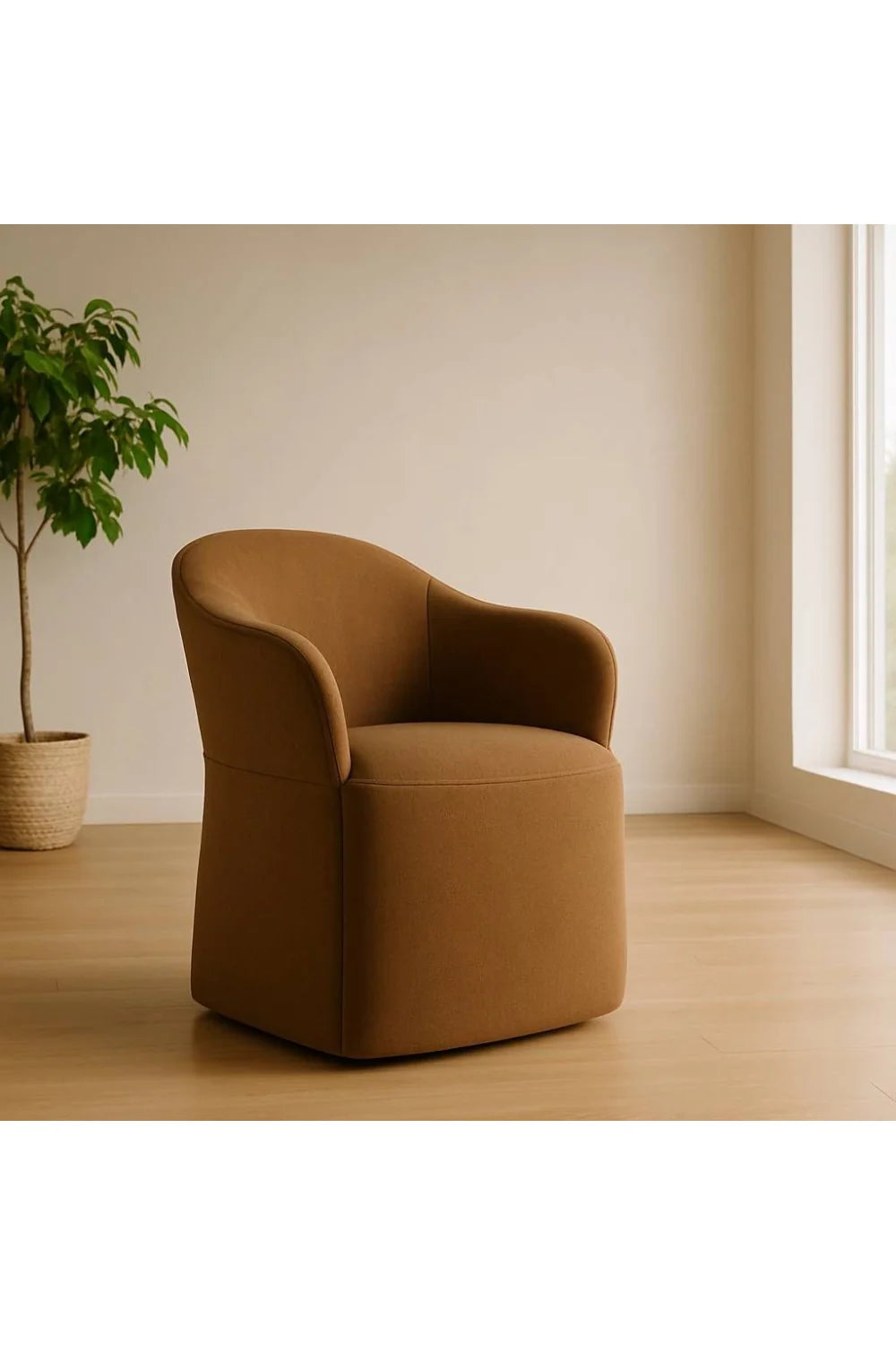 Luxury Brown Wheeled Modern Dining Armchair European Style for Villa