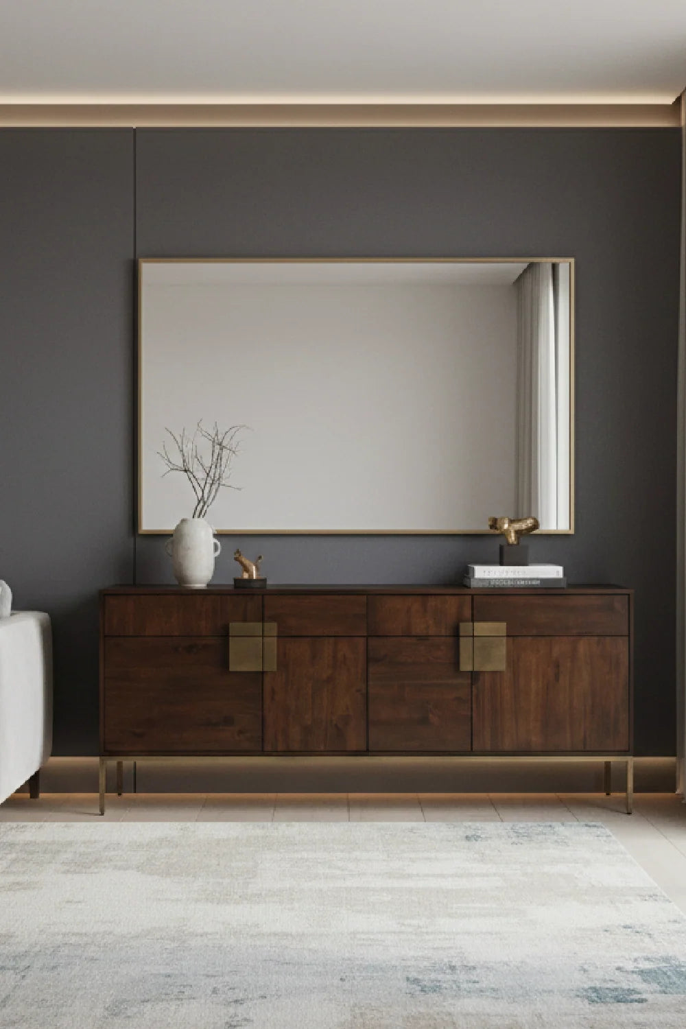 Luxury Brown Wood 4-Drawer Sideboard European Style for Villa
