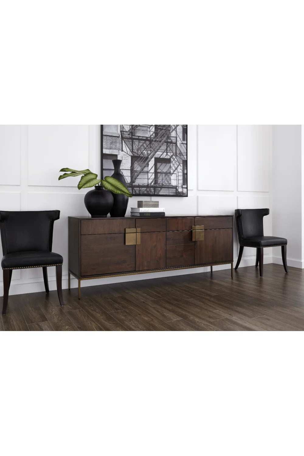 Luxury Brown Wood 4-Drawer Sideboard European Style for Villa