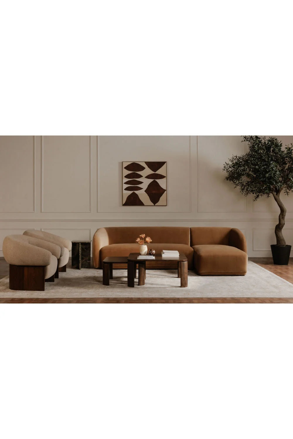 Luxury Brown Wood Nesting Coffee Table Modern Italian Style for Villa